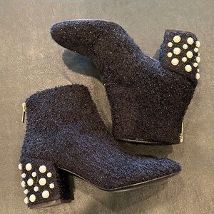 Stuart Weitzman Black Ankle Boots with Pearl Accents